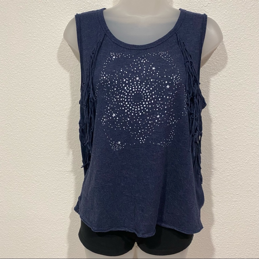 american eagle blue star astronomy galaxy fringe sleeveless tank top shirt